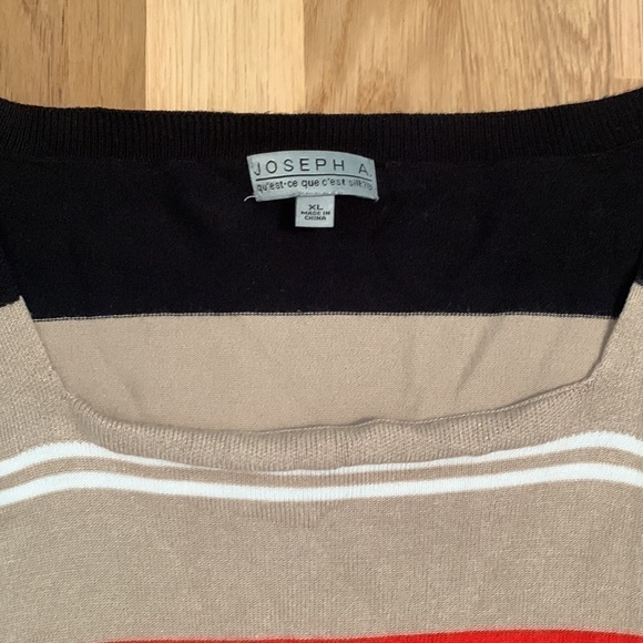 𝅺joseph A Striped Sweater 3/4 Length Sleeve Tan/Black and Orange Women’s XL - Picture 3 of 11